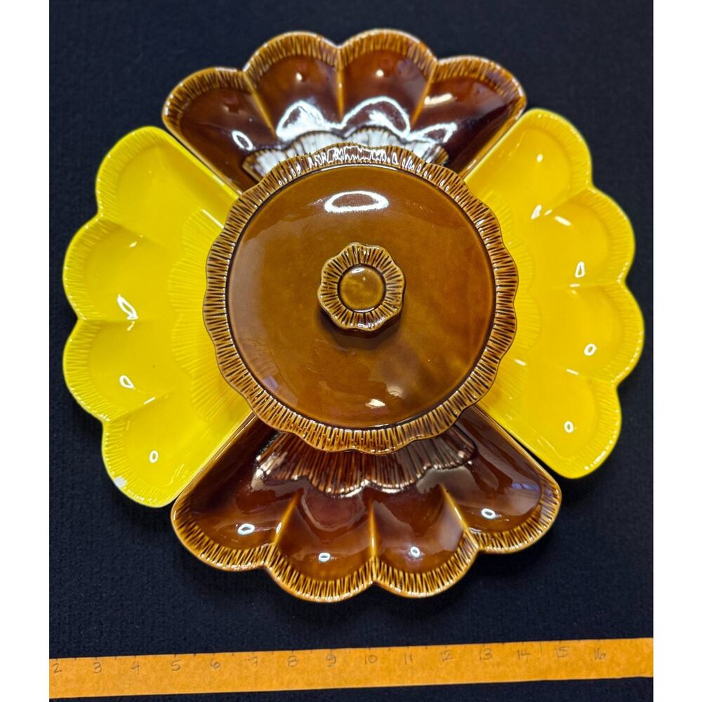 Vintage California USA Pottery Dishes L69 MCM Chips Dip Brown Yellow